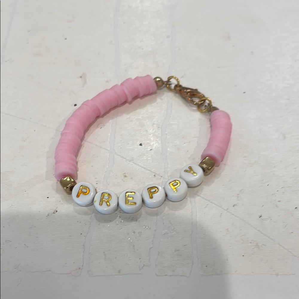 Pink and gold Beaded bracelet 'PREPPY' letters